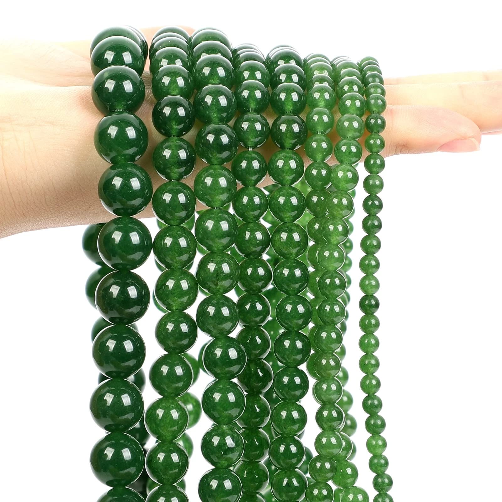 JJZXD 天然石の緑色のカルセドニージェイドラウンドルーズ